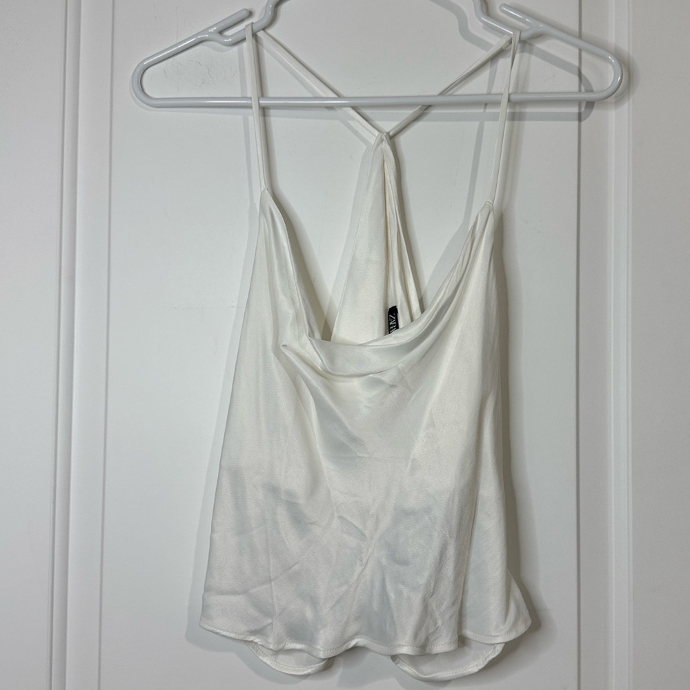 Zara Open Back Cream Flowy Top Women’s Medium New